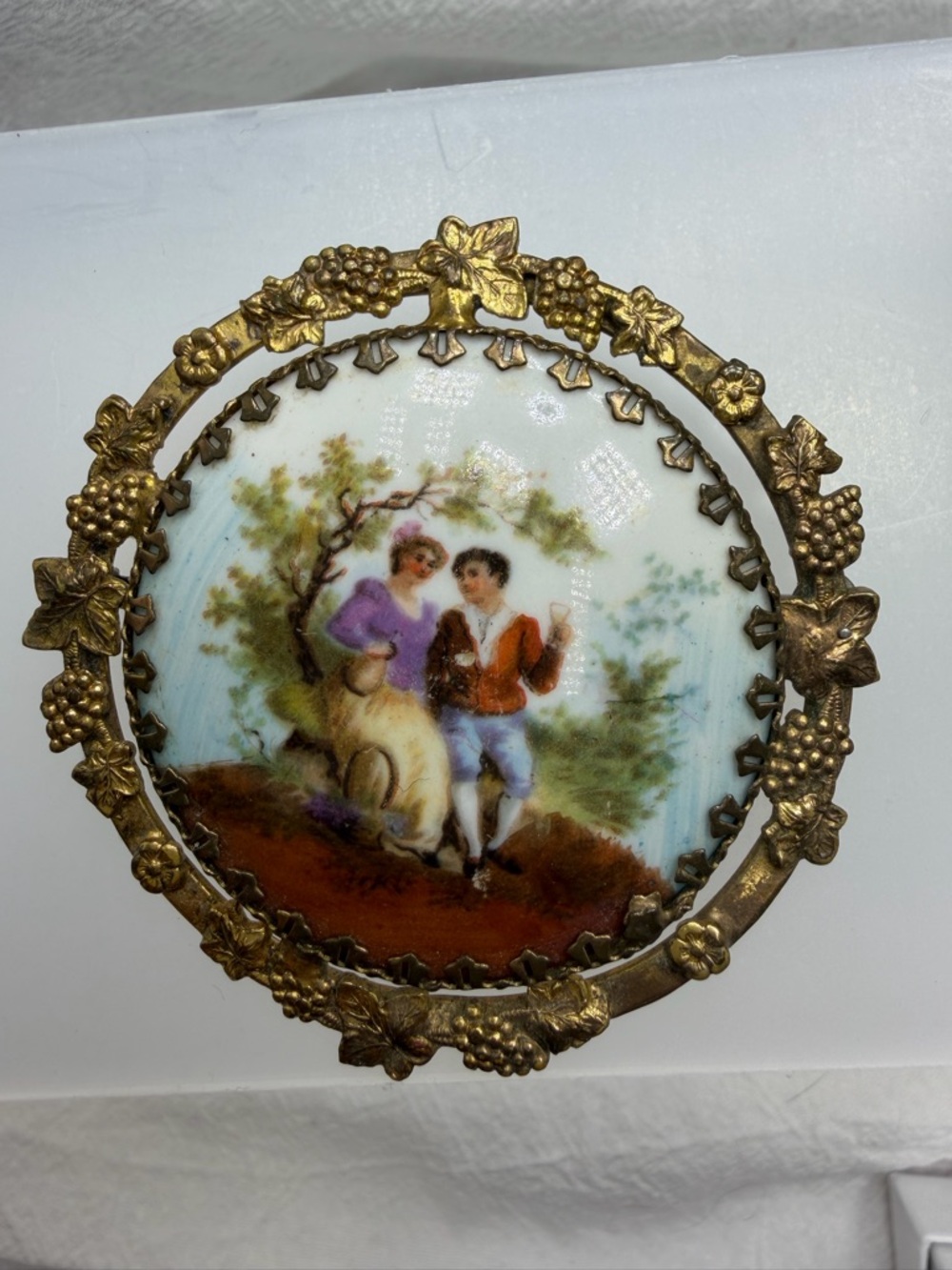 Vintage Limoges Portrait Brooch with Gilded Frame #105PO